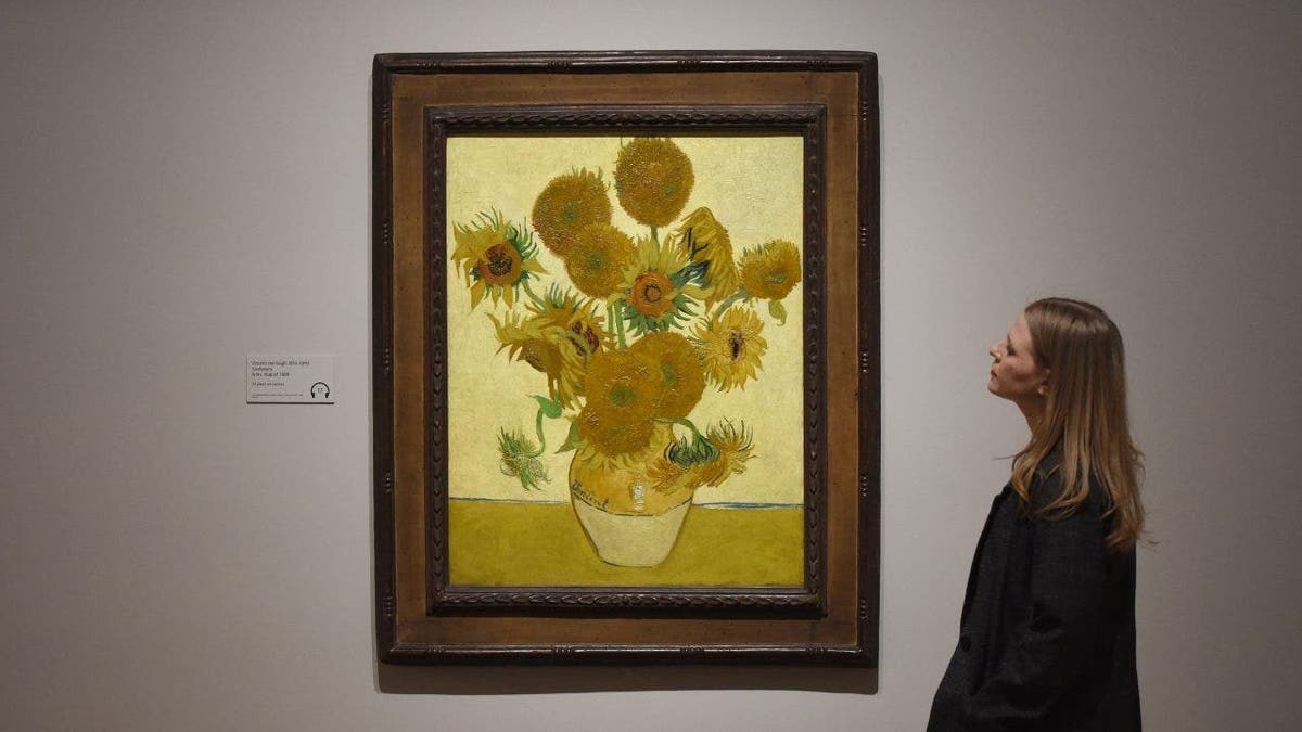 One of Vincent Van Gogh's sunflower painting on display