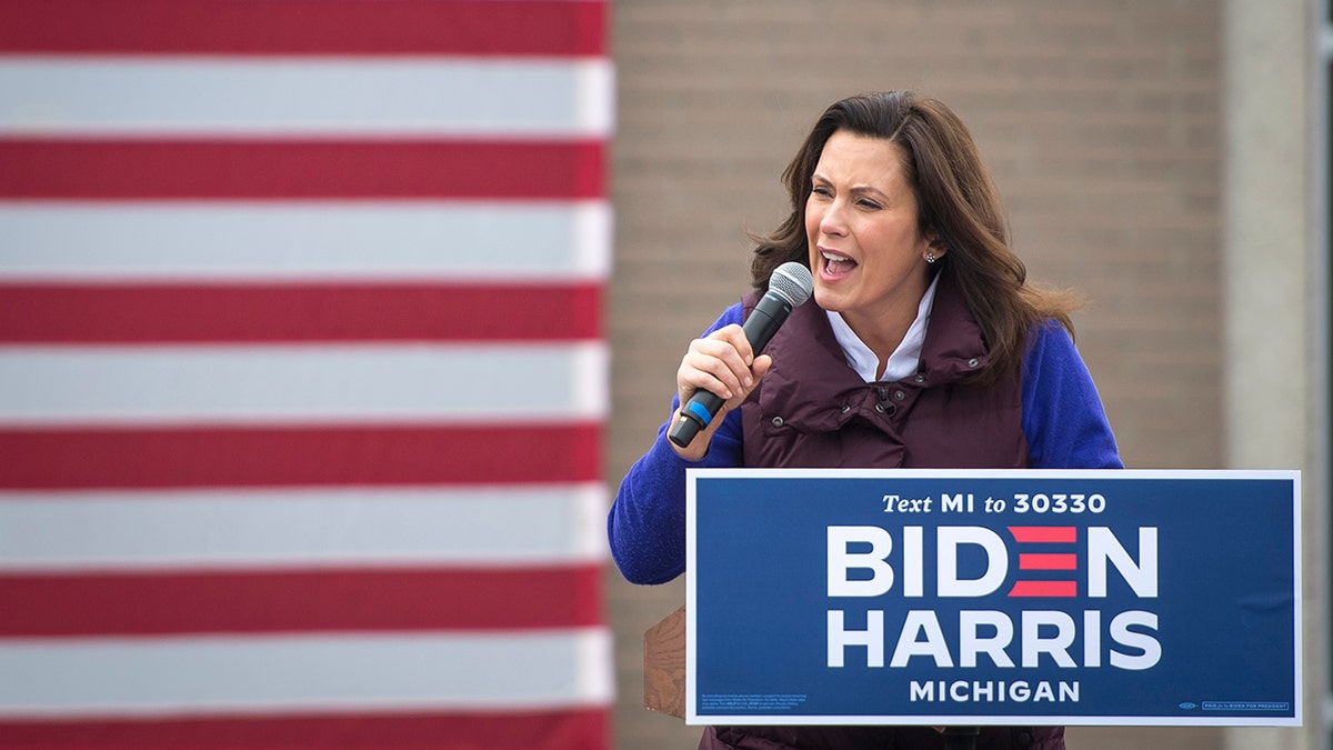 gretchen whitmer with microphone
