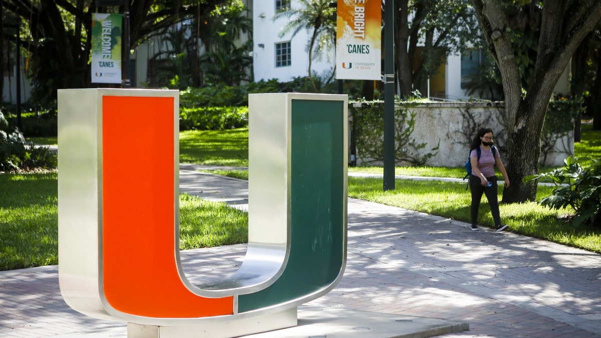 University of Miami logo statue on campus