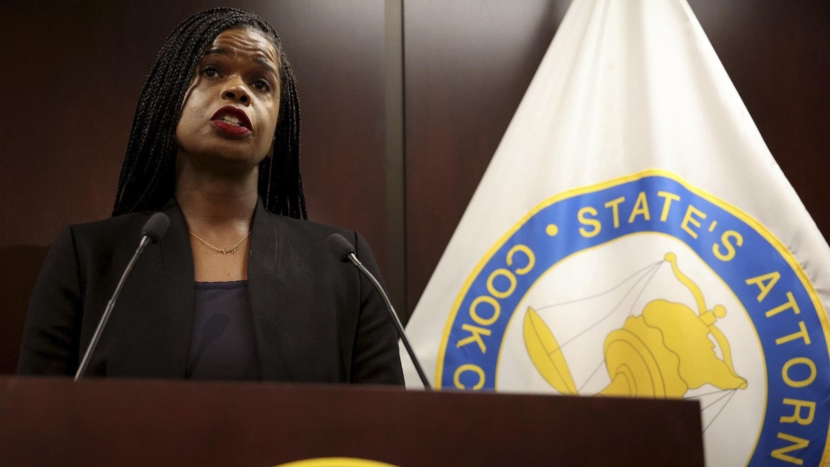 Kim Foxx speaks during a press conference