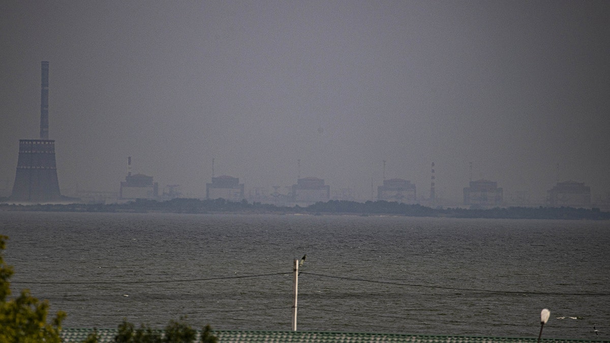 A distant photo of the Zaporizhzhia Nuclear Power Plant