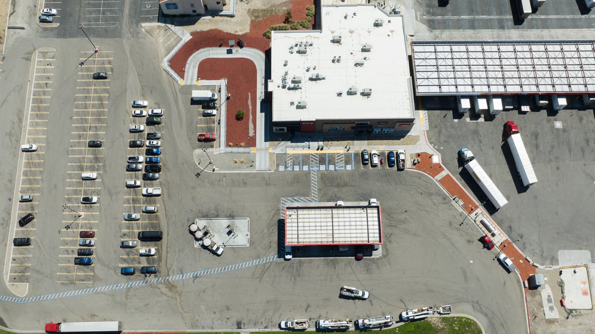 aerial photo showing the Flying J rest stop where the Brink's vehicle was robbed