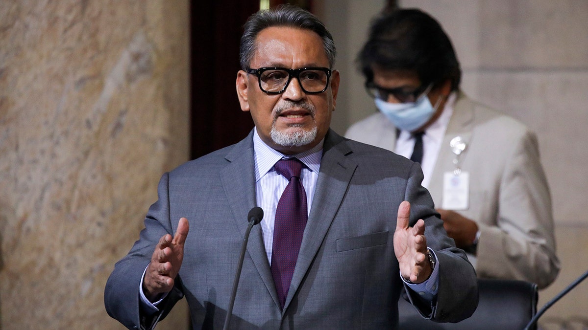Gill Cedillo speaks during Los Angeles City Council meeting