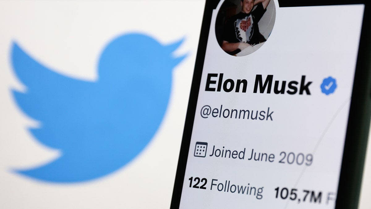 A photo of Elon Musk's Twitter next to the Twitter logo