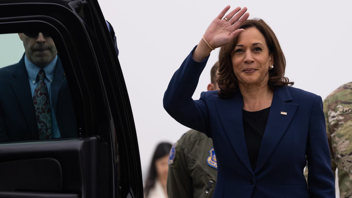 Vice President Kamala Harris waves