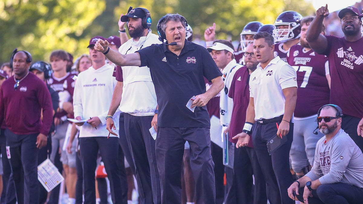 Mike Leach yells during the Texas A&M game