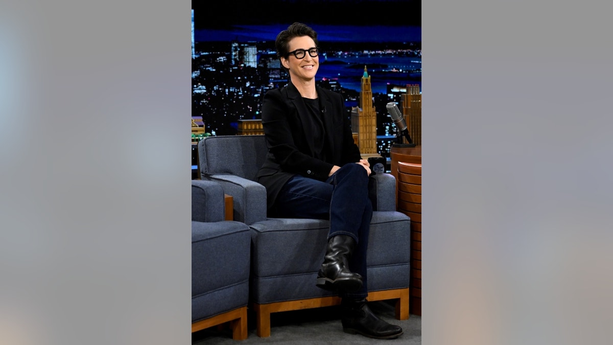 Rachel Maddow smiling during Fallon appearance