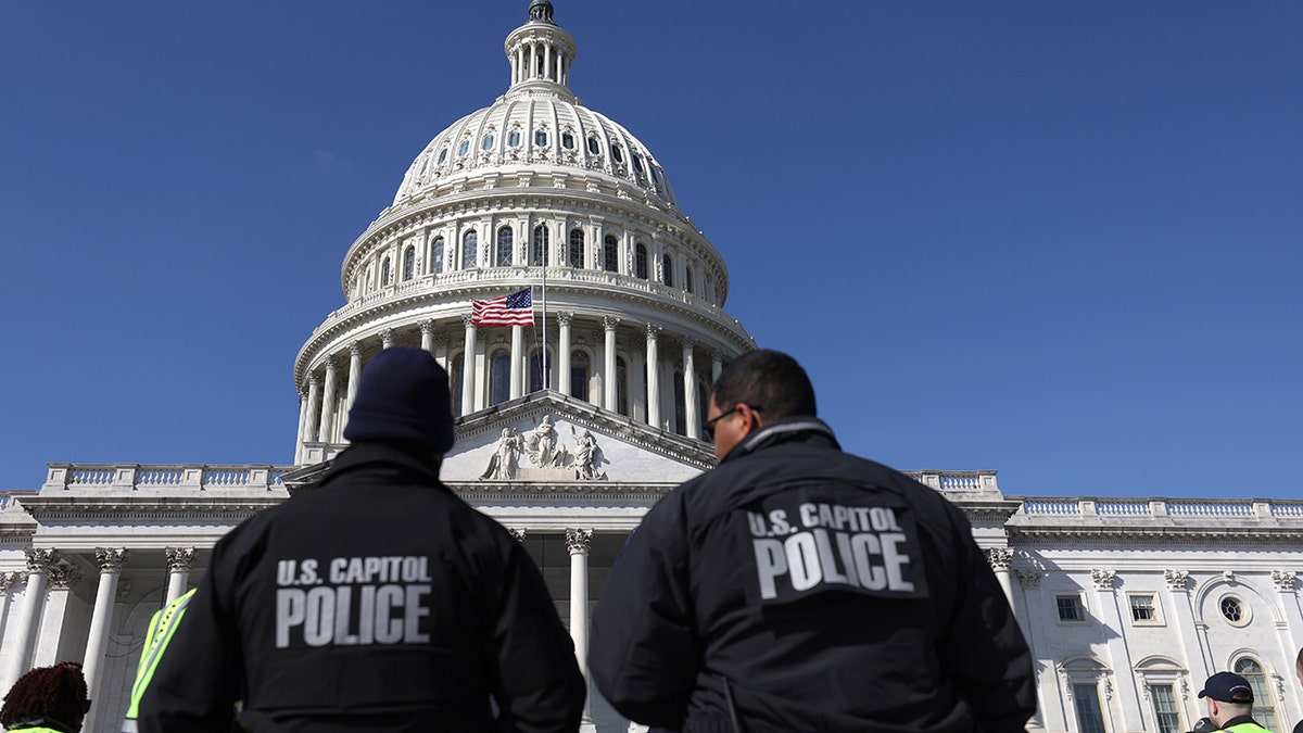 A photo of Capitol police officers outside of the Capitol