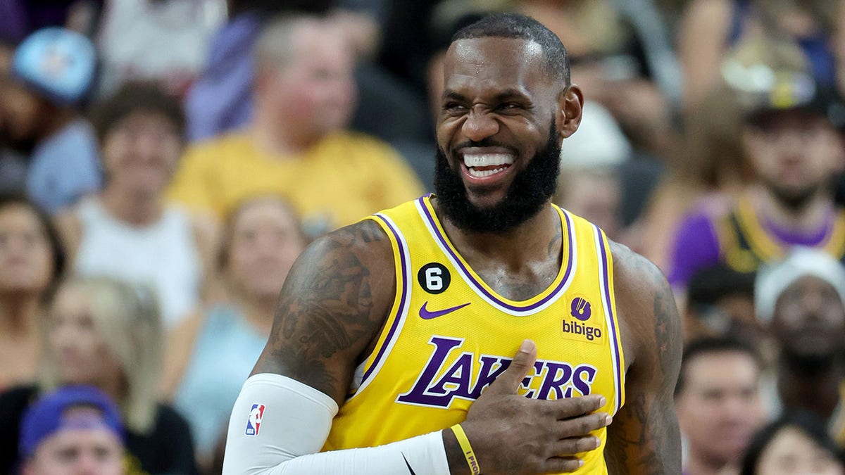 LeBron James smiles during a game against the Suns