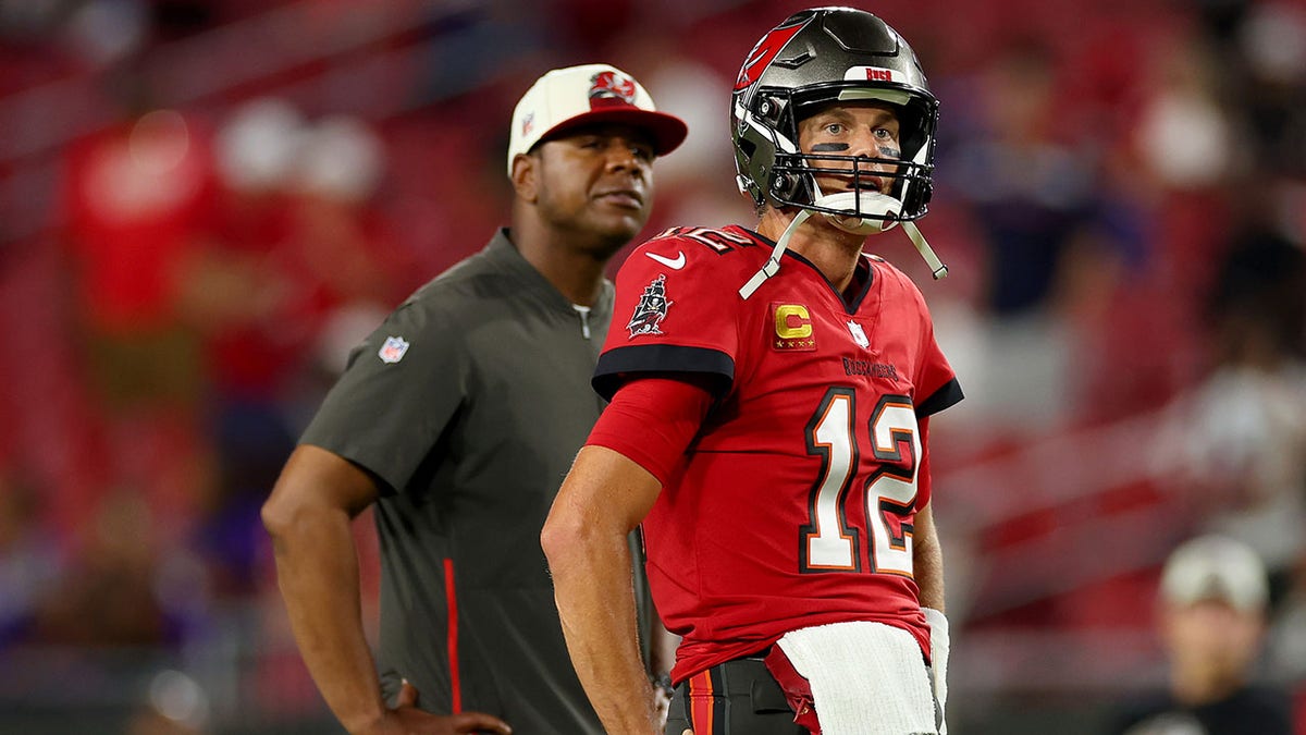 Tom Brady looks on in a game against the Baltimore Ravens