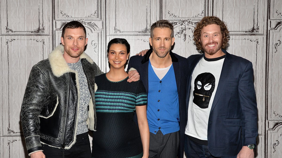 Ryan Reynolds with the cast of 'Deadpool' Ed Skrein, Morena Baccarin, and T.J. Miller