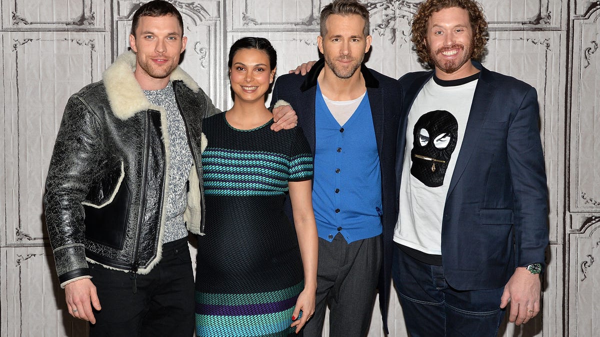 Ryan Reynolds with the cast of 'Deadpool' Ed Skrein, Morena Baccarin, and T.J. Miller