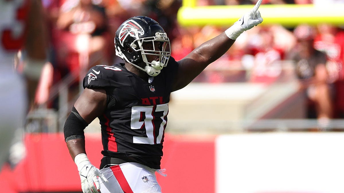 Grady Jarrett celebrates a sack