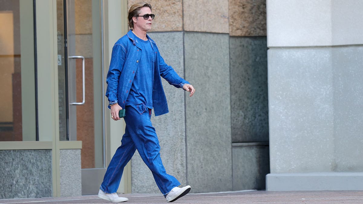 Brad Pitt in a blue ensemble in Los Angel