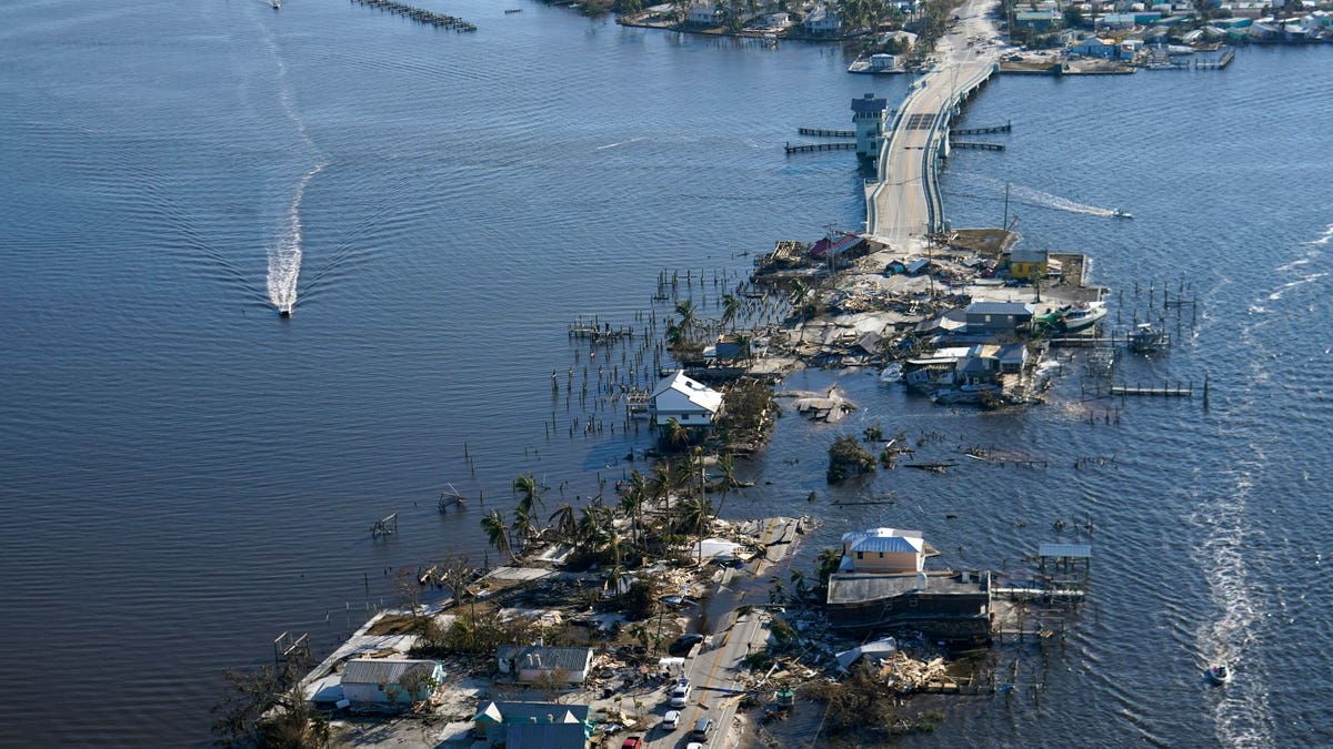 Arial view of the destroyed bridge to Fort Meyers