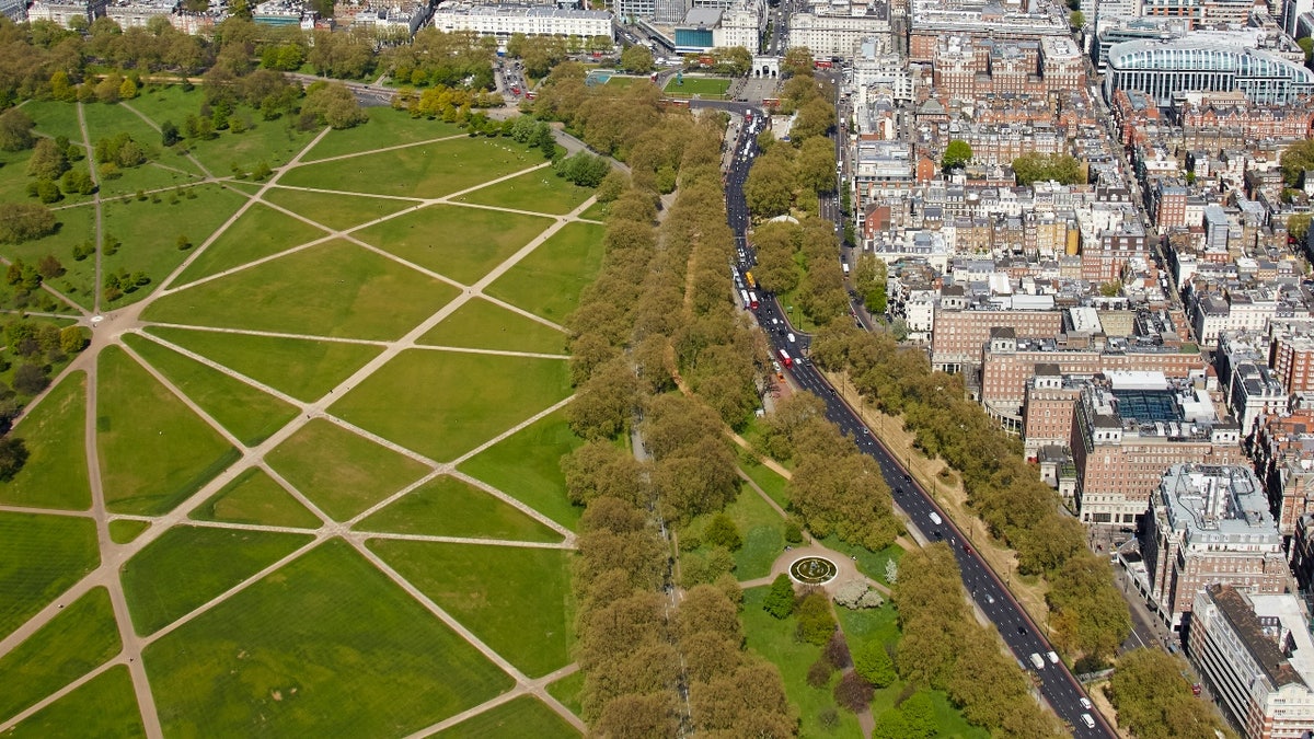 Aerial view of Hyde Park in London, UK