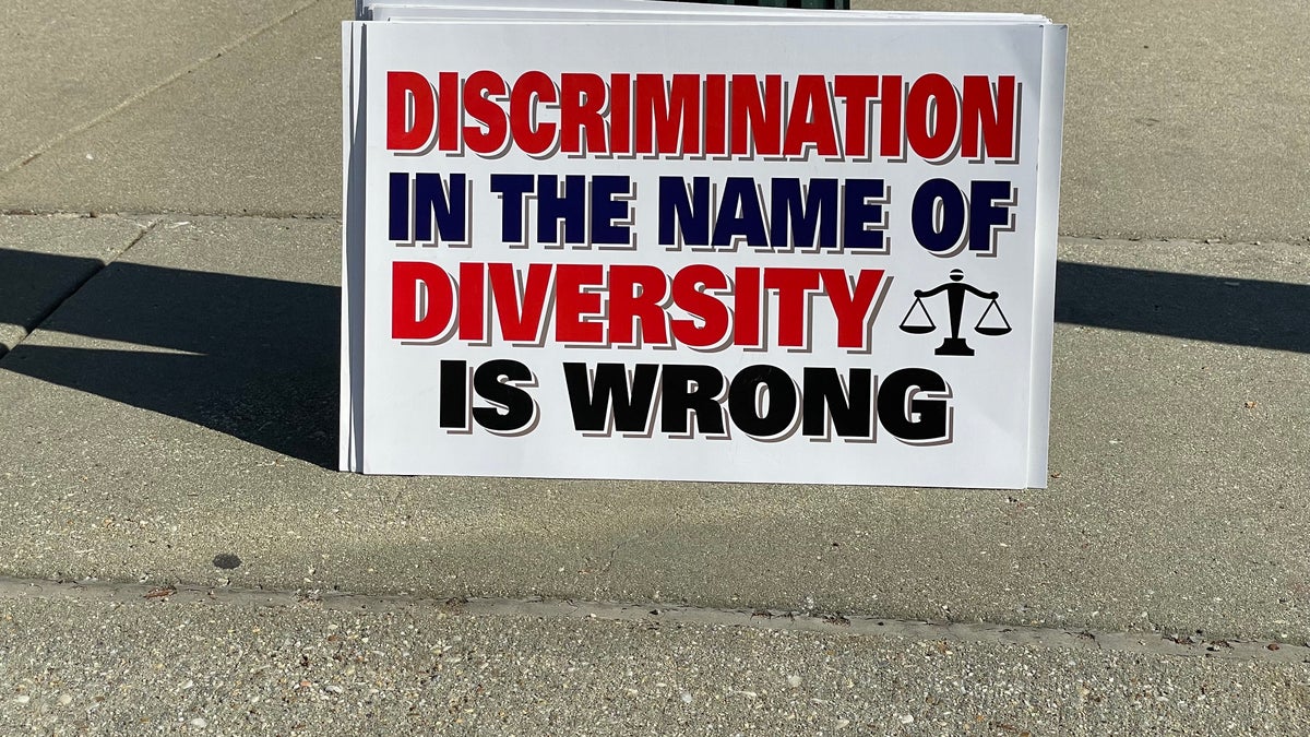 Photo of protest sign against affirmative action