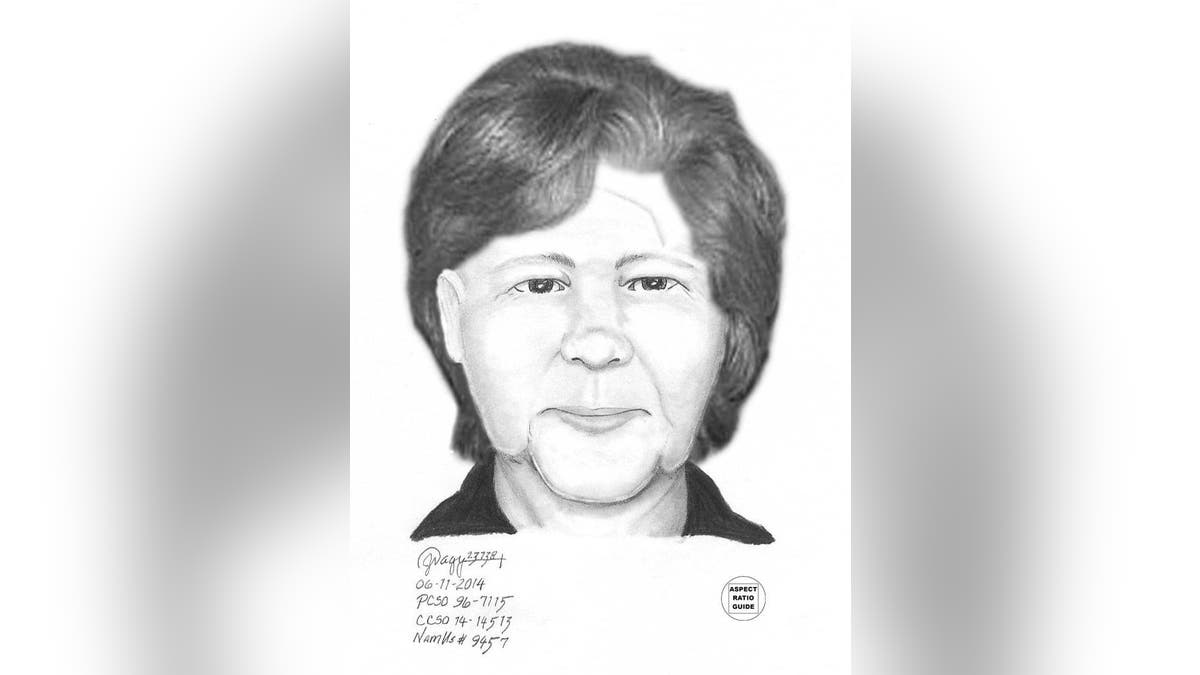 black and white composite drawing of the human remains found in Sept. 1996.
