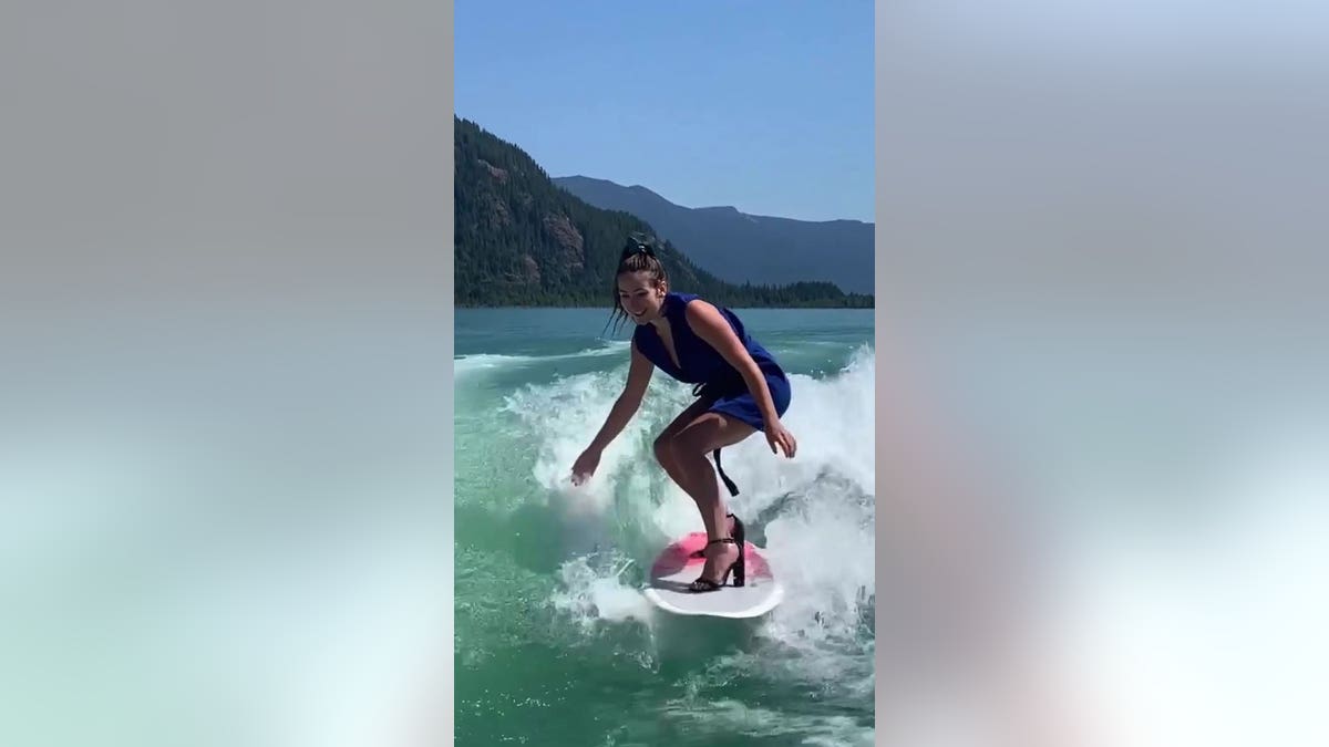 Cassandra Lee wakesurfing in Canada