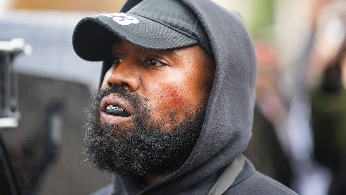 Kanye West in Paris after Balenciaga show