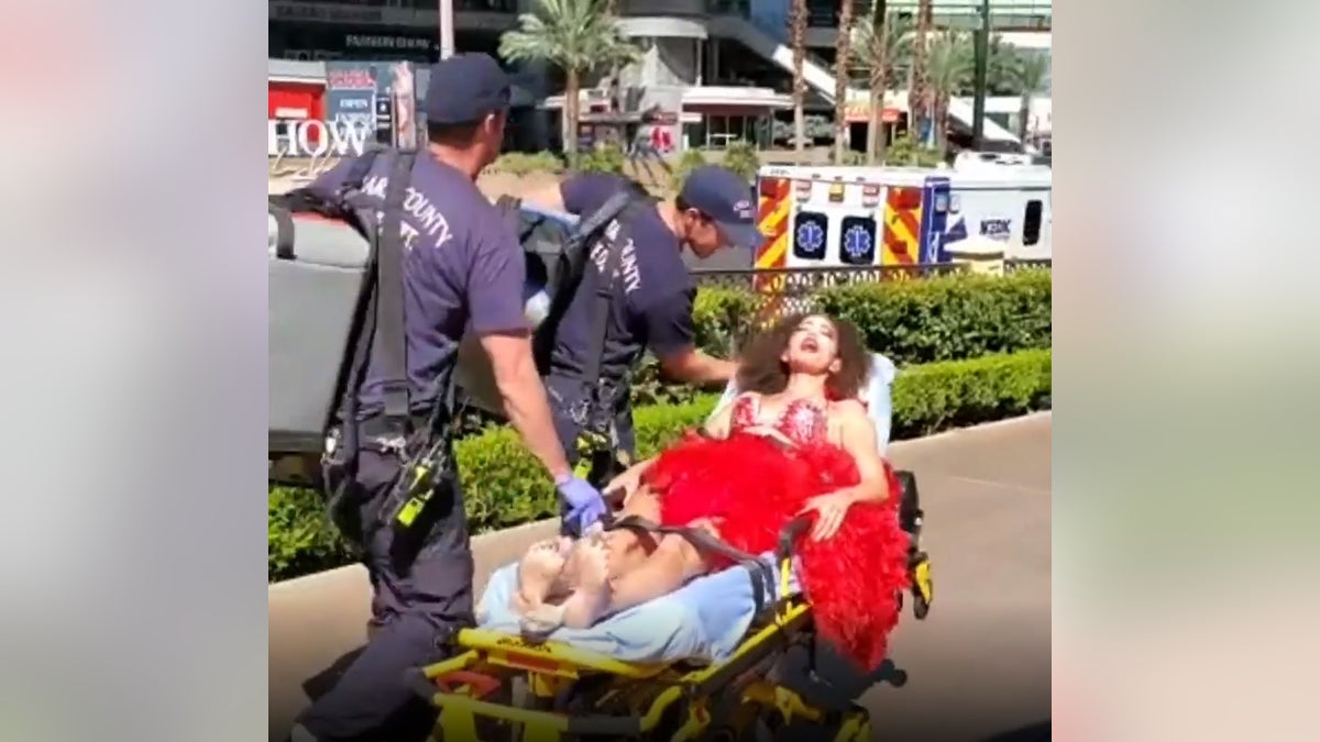 Las Vegas stabbing victim being wheeled away on stretcher