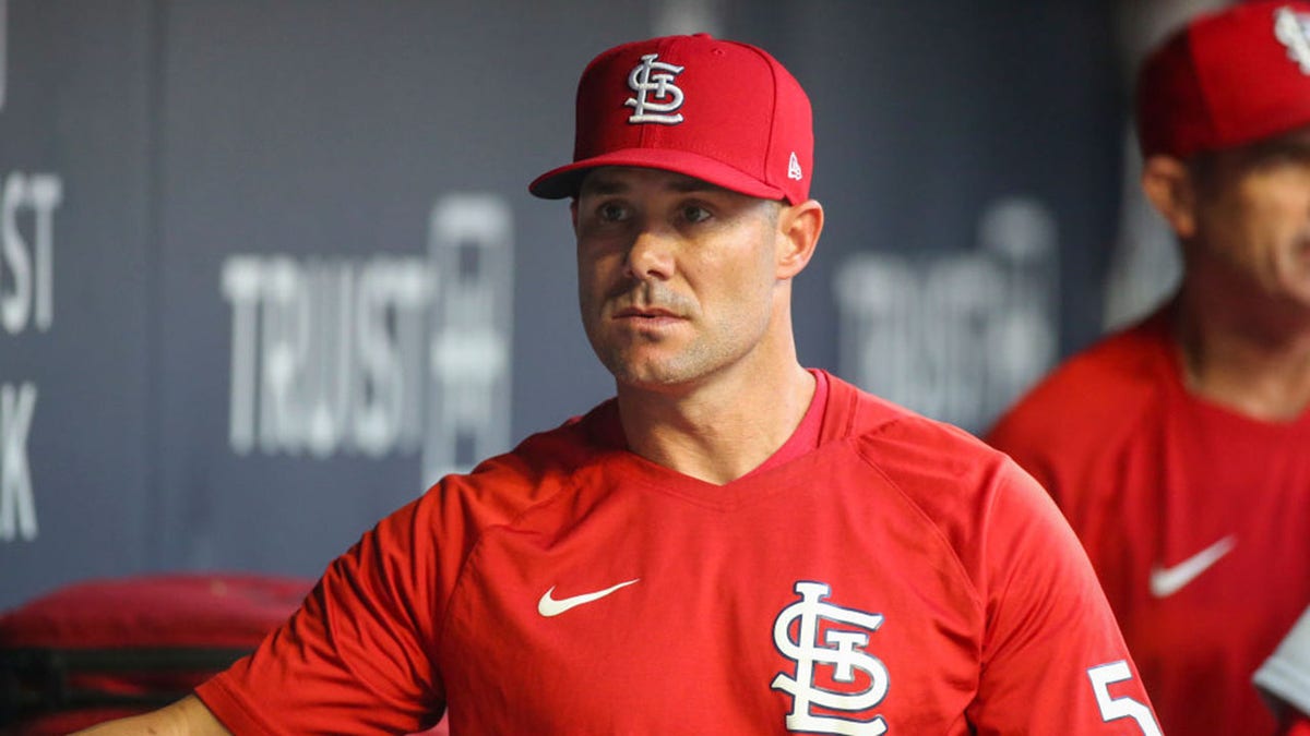 Skip Schumaker in the dugout before a game