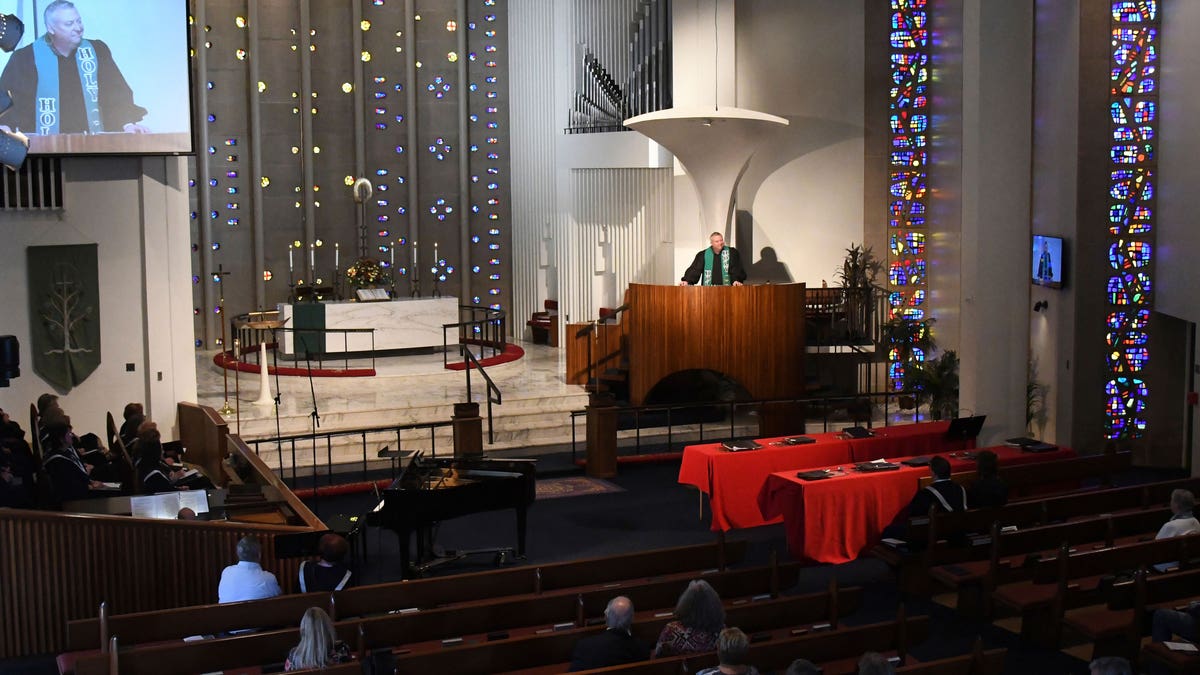 Birds eye view of a church service