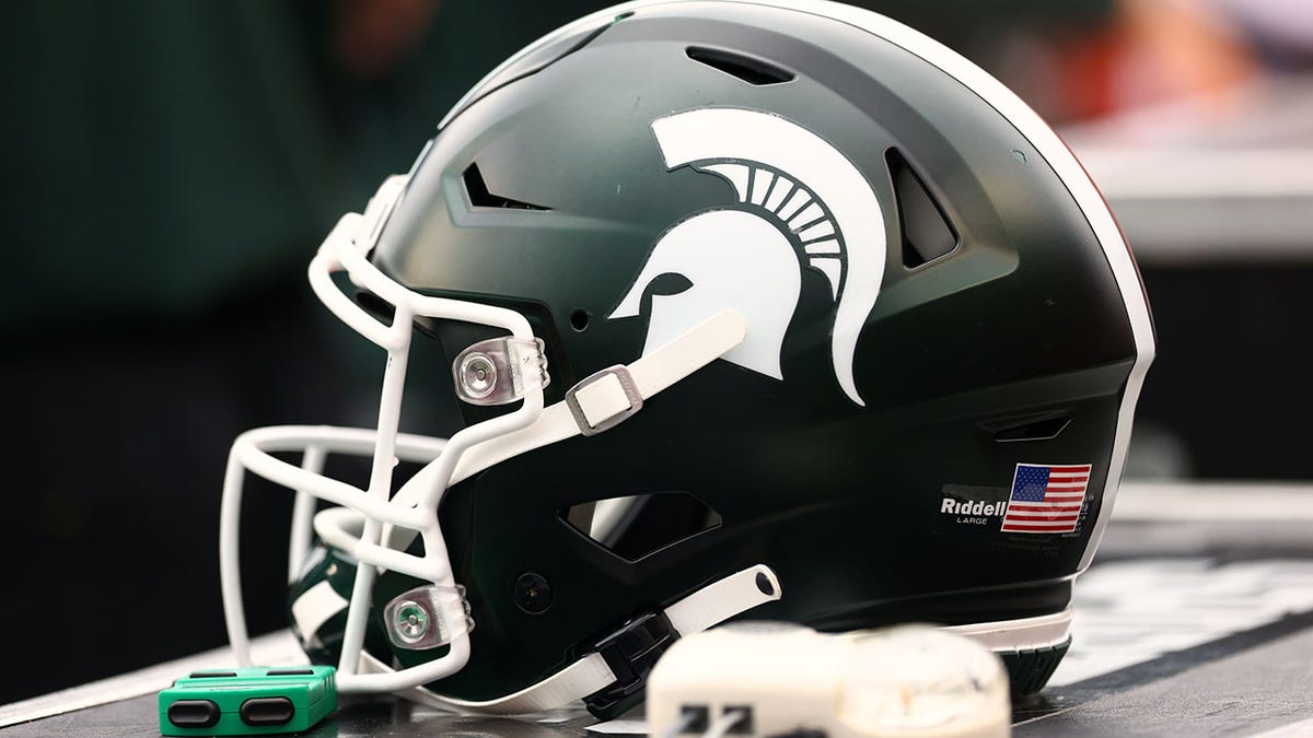 A Michigan State football helmet