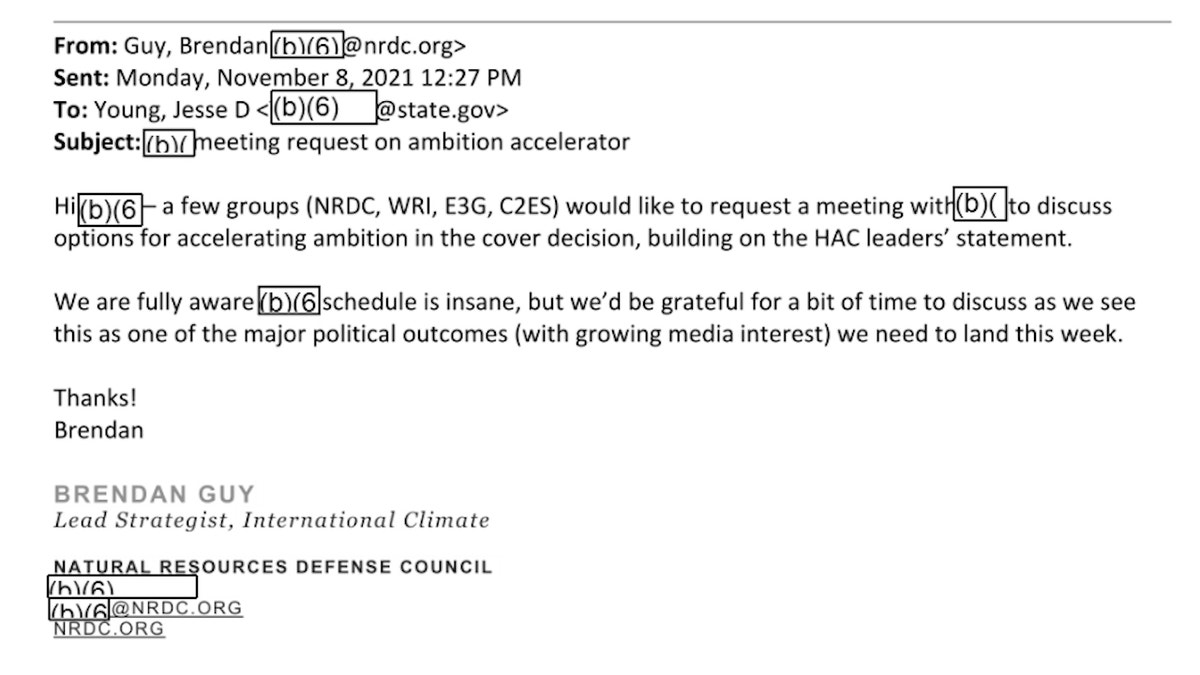 The NRDC's Brendan Guy coordinates a meeting with John Kerry's climate office at the State Department in November 2021.
