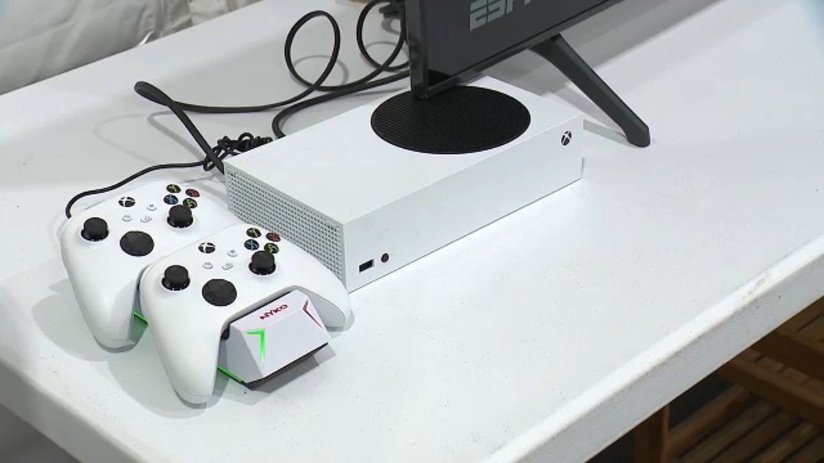 Xbox entertainment system is set up in NYC migrant shelter