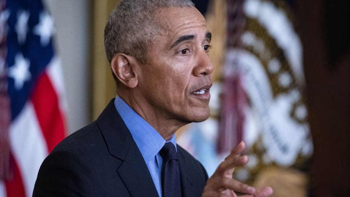 Obama speaking at White House