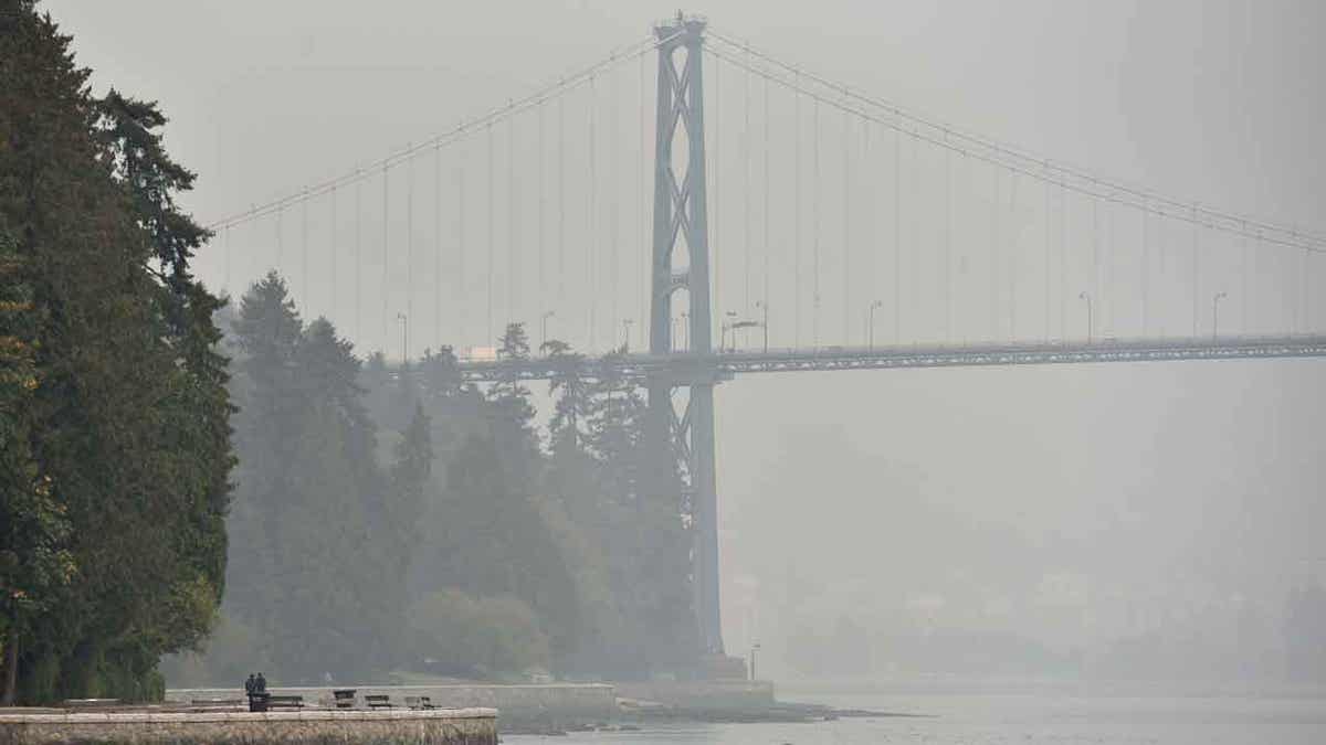 Stanley Park and Lions Gate Bridge smog