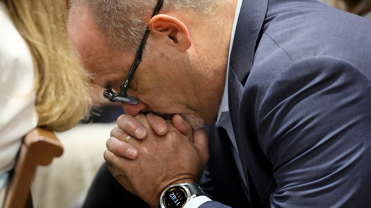 Parkland shooting victim parent Fred Guttenberg reacts as he waits for Nikolas Cruz verdict