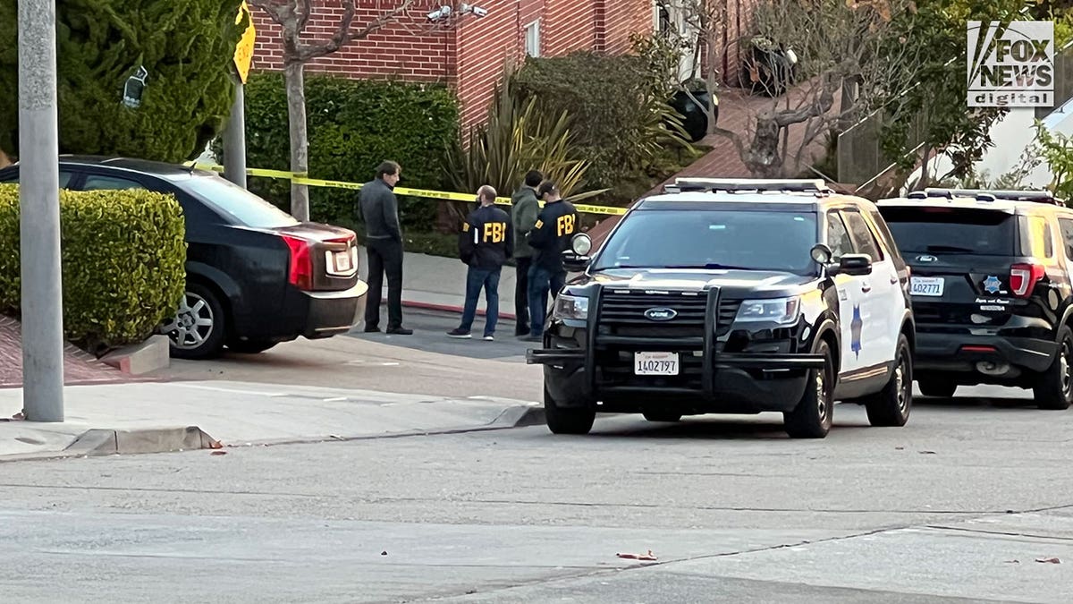 Nancy Pelosi husband exterior of San Francisco home with crime scene tape