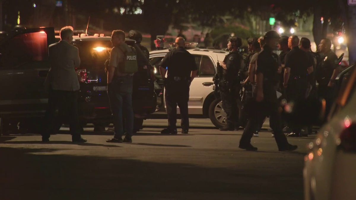 LA carjacking scene with police officers