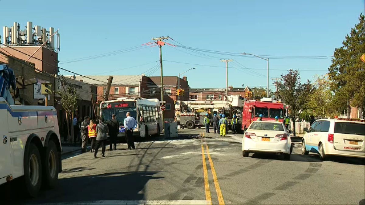 The MTA bus that was hijacked, crashed into a pole