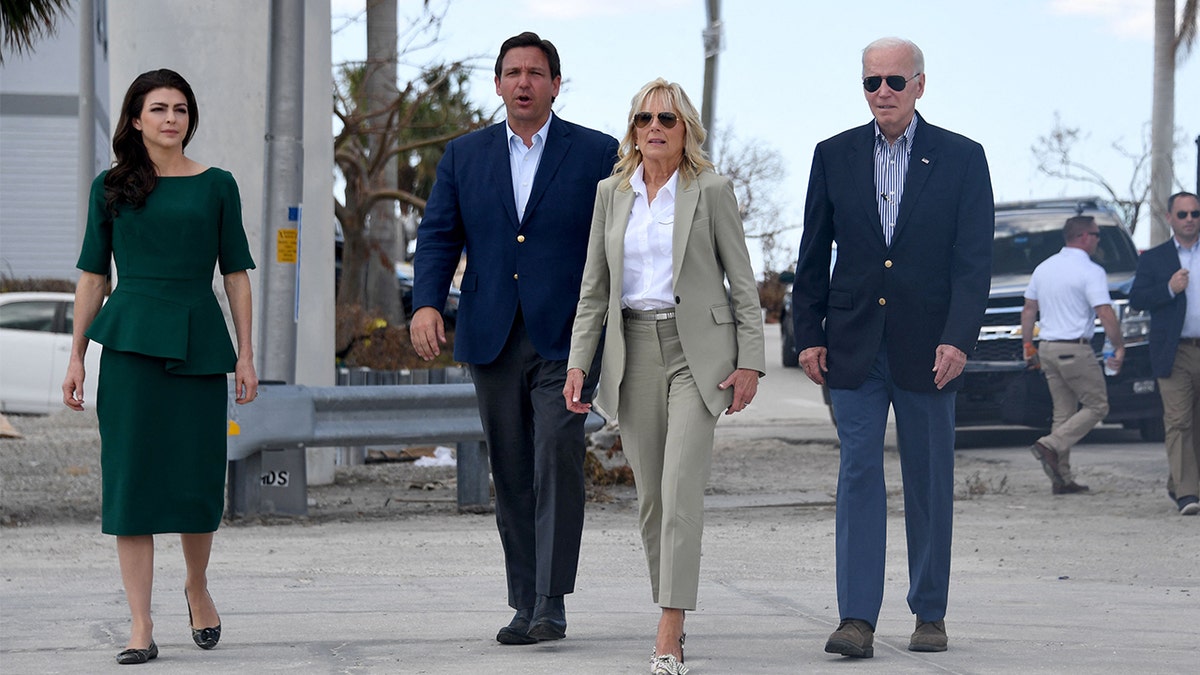Casey DeSantis, Florida Gov. Ron DeSantis, first lady Jill Biden, and President Biden in Florida after Hurricane Ian