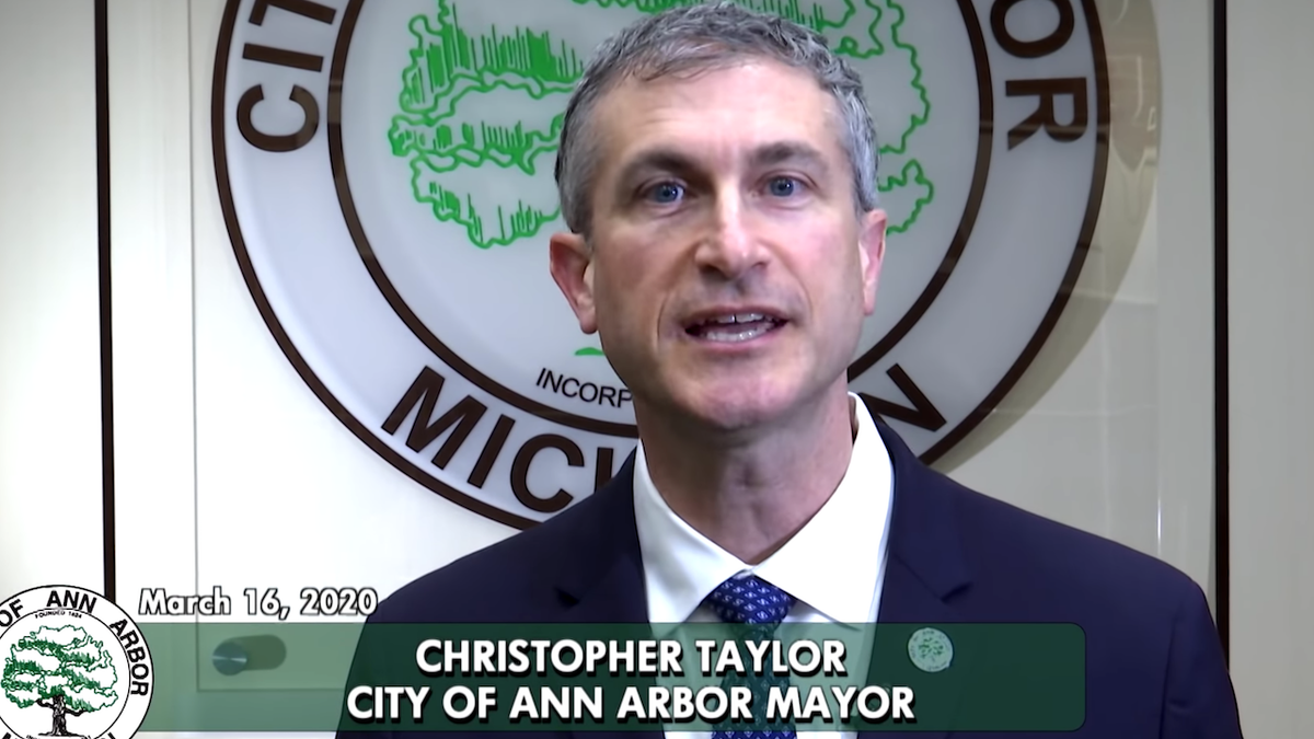 Ann Arbor Mayor Christopher Taylor give a virtual address in 2020. 