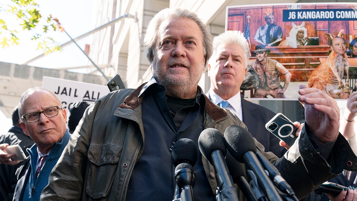 Former White House official Steve Bannon speaks after being sentenced to six months for contempt of Congress