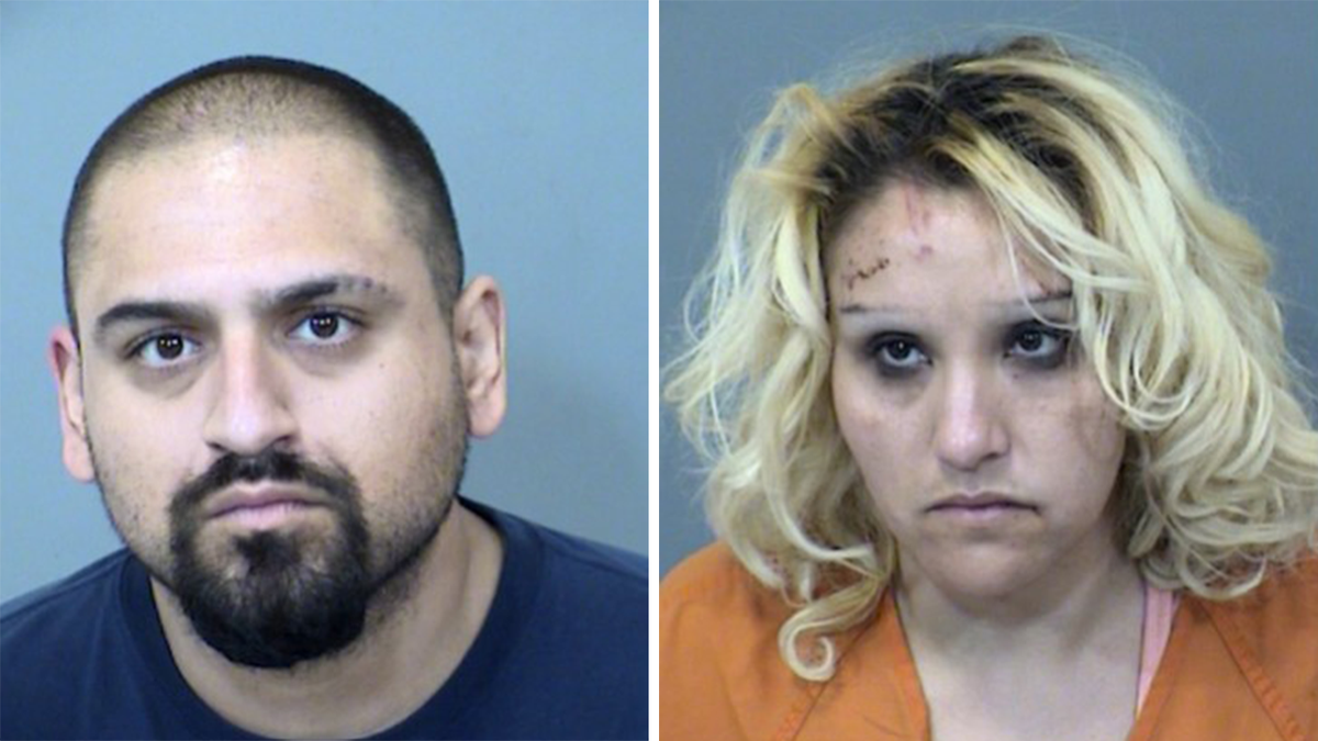 Jose Sandoval Jaquez and Crystal Hulsey mugshots side by side