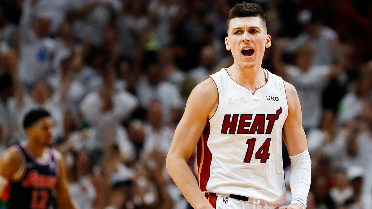 Tyler Herro reacts to scoring