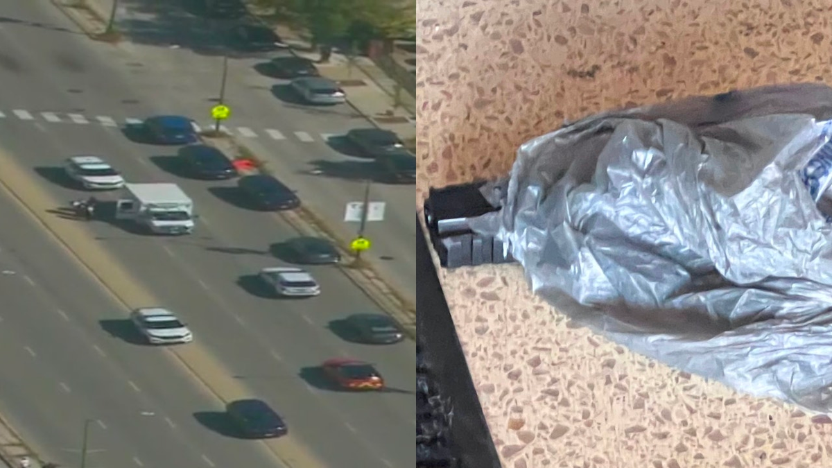 Chicago police response and gun recovered from shooting in split side by side photo