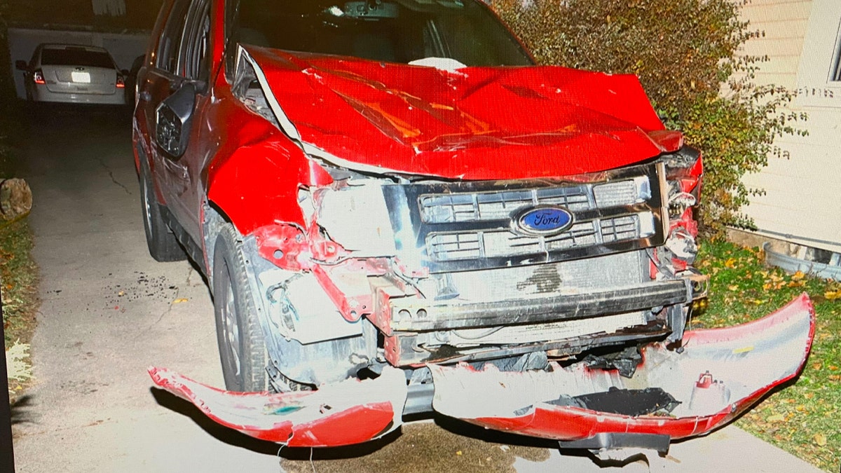 Extensive front end damage to Darrell Brooks' SUV after he allegedly drove through a parade, killing 6 and wounding dozens