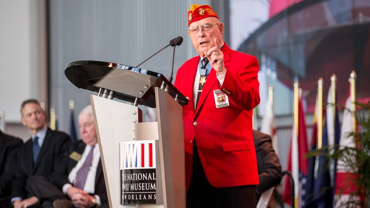 Woody Williams speaking at the National World War II Museum.