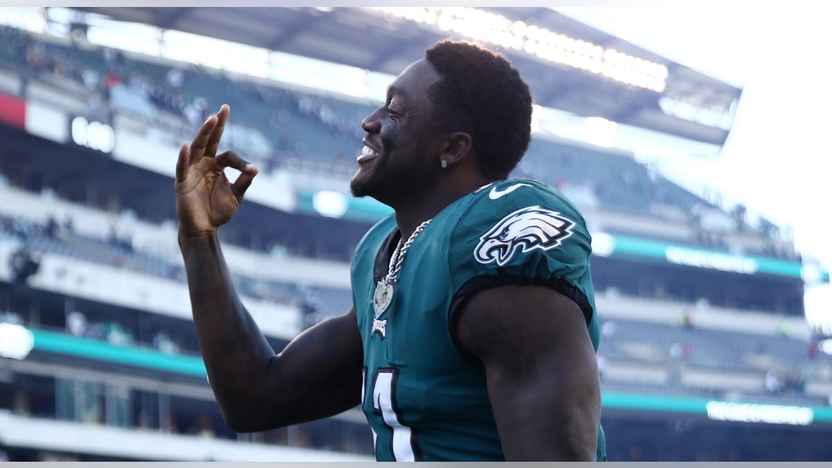 A.J. Brown reacts to his three touchdowns