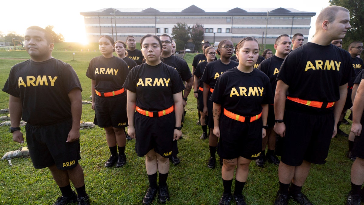 Army soldiers in PT formation