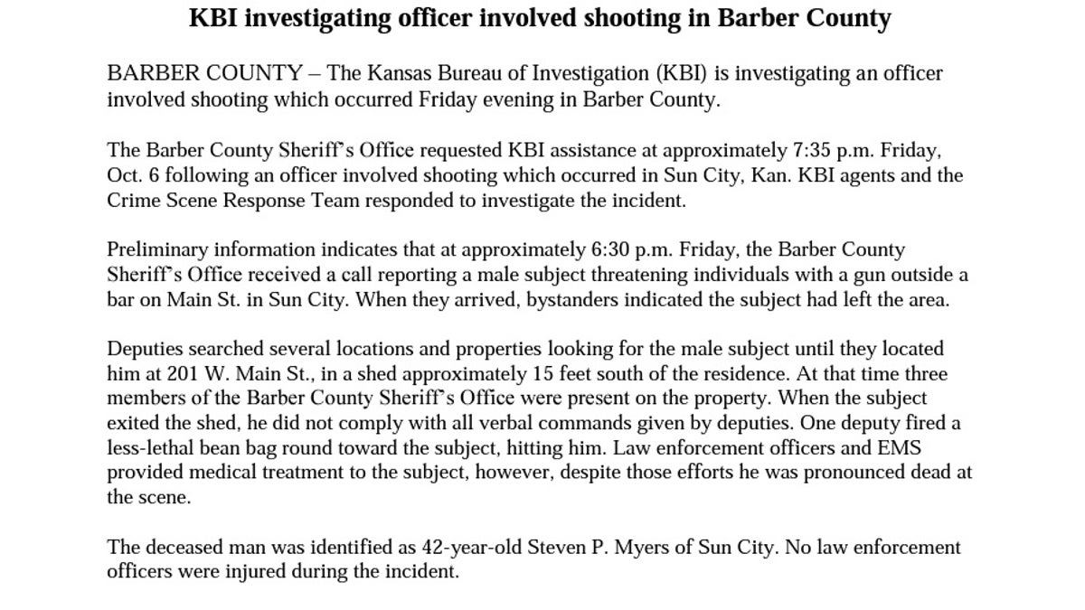 release regarding October 2017 shooting death of Steven Myers