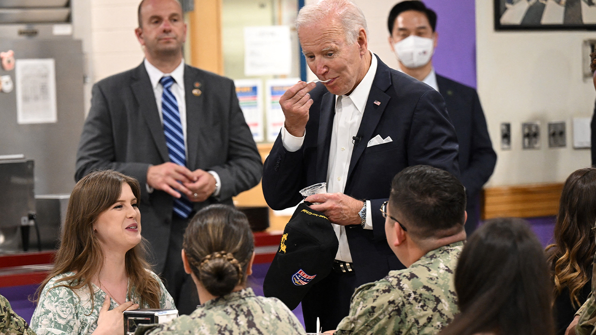 Joe Biden seen with military members in Pyeongtaek