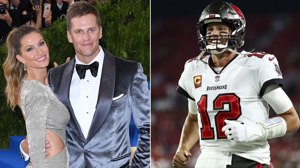 Tom Brady and Gisele Bündchen at the MET Gala, Brady playing football