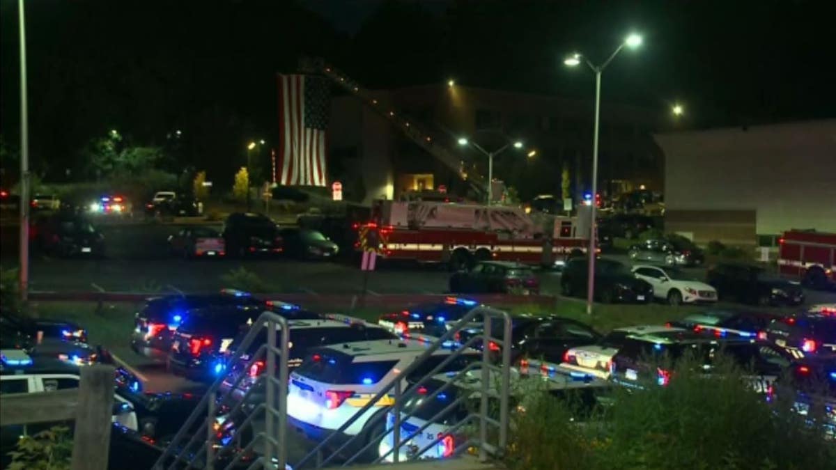 Police vehicles surround a hospital in Connecticut.